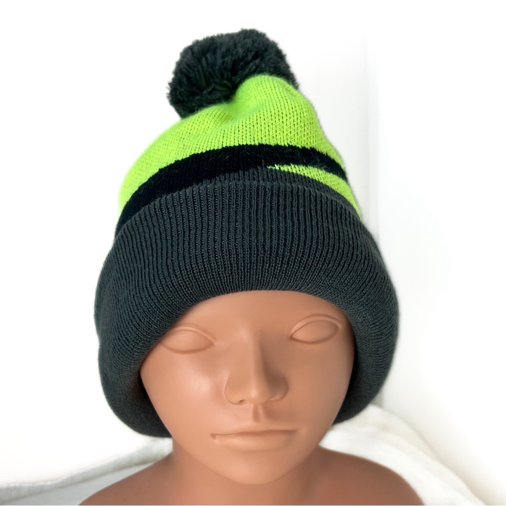 Nike Swoosh Neon Green‎ & Black Toboggan Hat w/Pom Youth Size